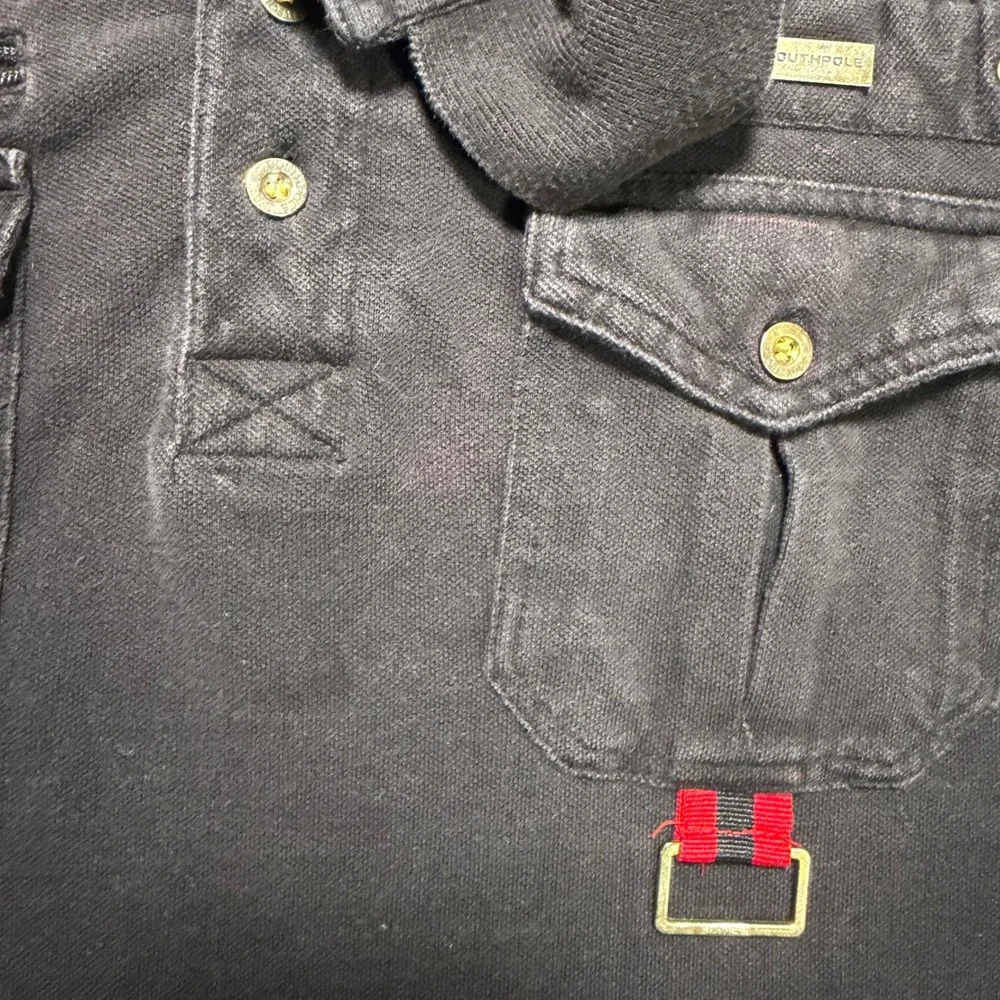 Southpole Black Utility Polo Shirt Tactical Streetwear Cargo Pockets M Grunge